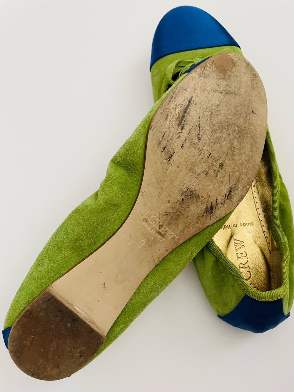J. Crew Green Suede Ballet Flats with Blue Cap - Picture 6 of 7